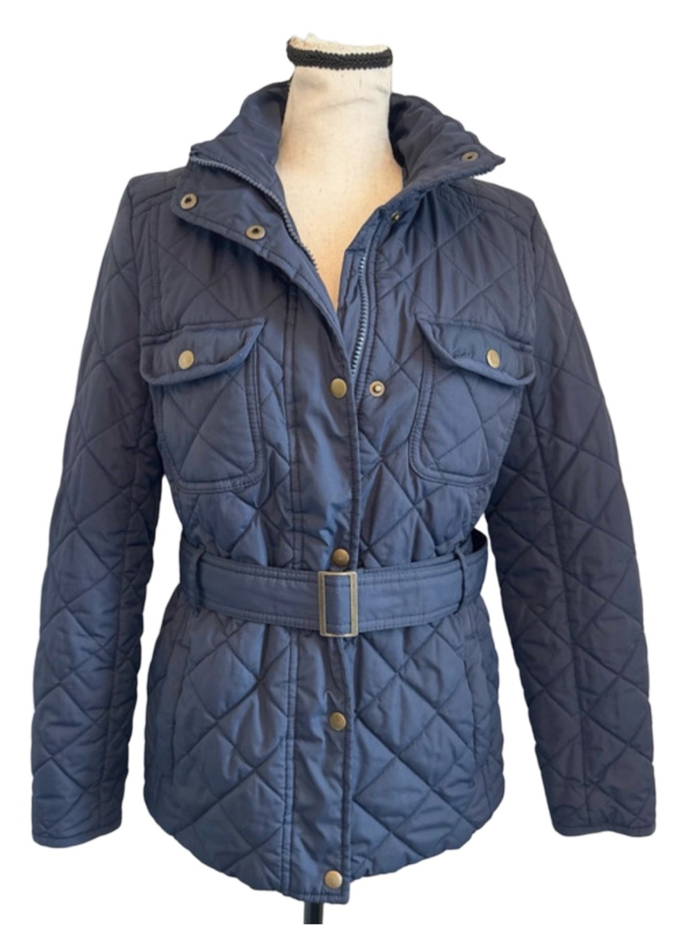 Gap Quilted Navy Jacket Women’s XS Puffer Field Coat Snap Front Utility Pockets